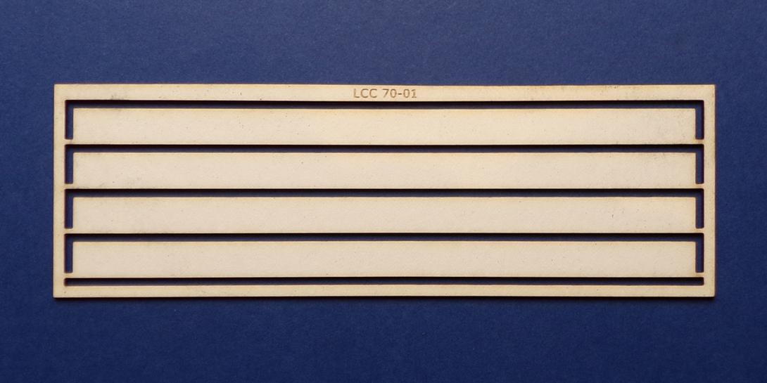 LCC 70-01 O gauge wall support strips Support strips kit for buildings. Made from 1.4mm fibre board.